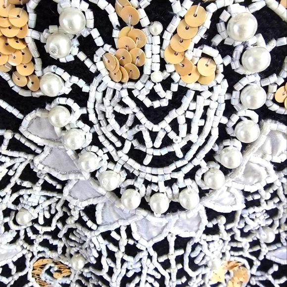 VINTAGE BONNIE BOERER | Beaded Sequin black sweater 80s Small - Picture 3 of 5